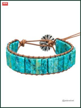 Chrysocolla Gemstone Wrap Bracelet, Adjustable Leather Cord